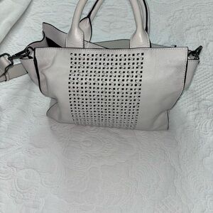 White leather Woven Accent Tote Bag - Women